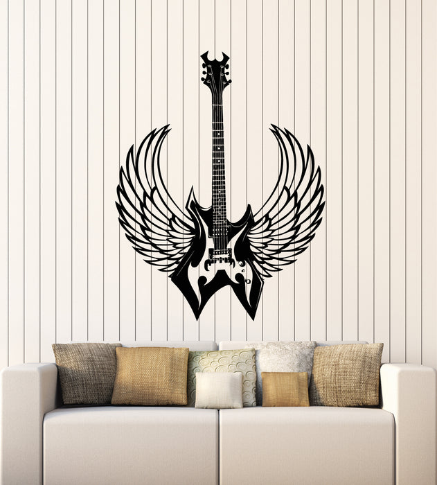 Vinyl Wall Decal Guitar With Wings Music Musical Instrument Stickers Mural (g6129)