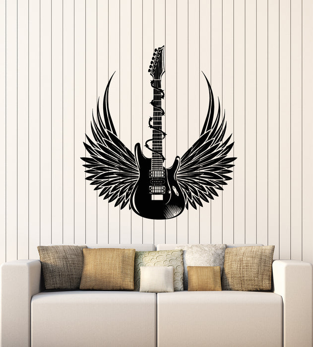 Vinyl Wall Decal Teen Room Electric Guitar Rock Wings Music Stickers Mural (g6199)
