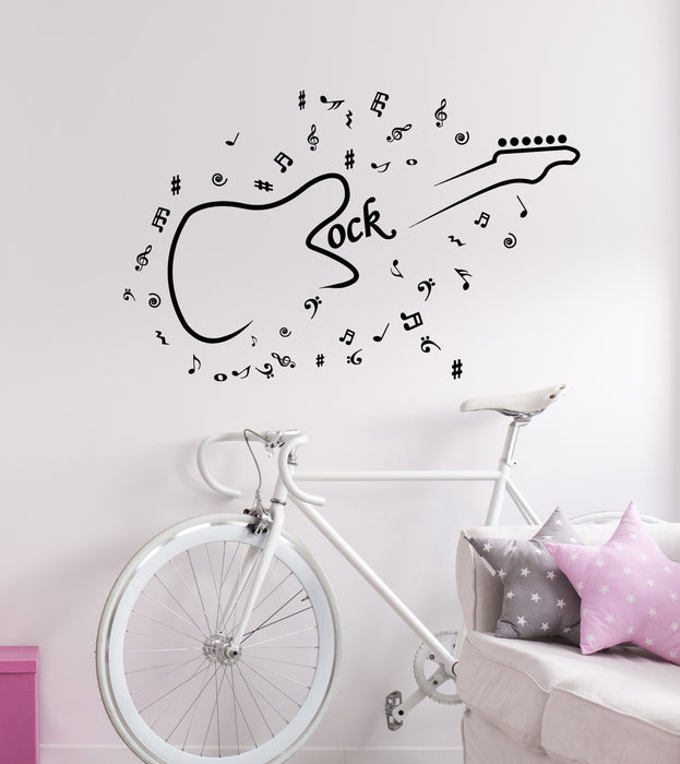 Vinyl Wall Decal Electric Guitar Musical Notes Instrument Music School Stickers Mural (g7394)