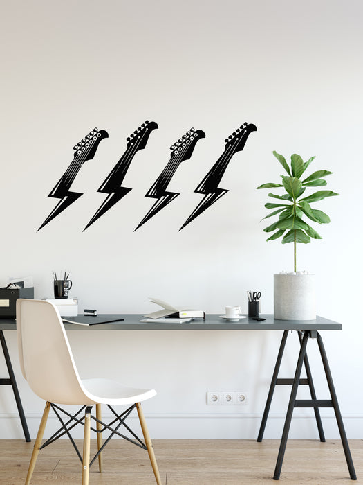 Vinyl Wall Decal Electric Guitar Headstock In Shape of Lightning Hard Rock Music Stickers Mural (g8206)