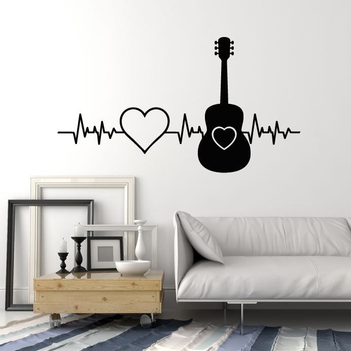 Vinyl Wall Decal Cardiogram Acoustic Guitar Guitarist Music Love Stickers Mural (g6620)