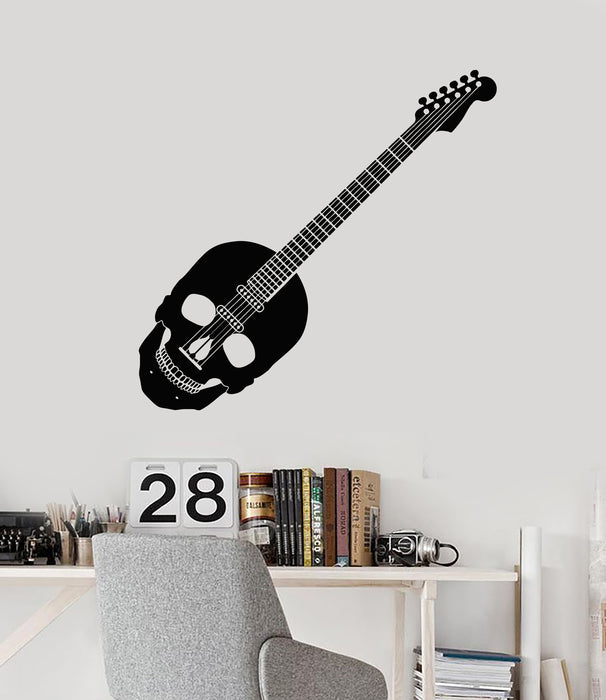 Vinyl Wall Decal Skull Music Rock And Roll Guitar Teen Room Stickers Mural (g3929)