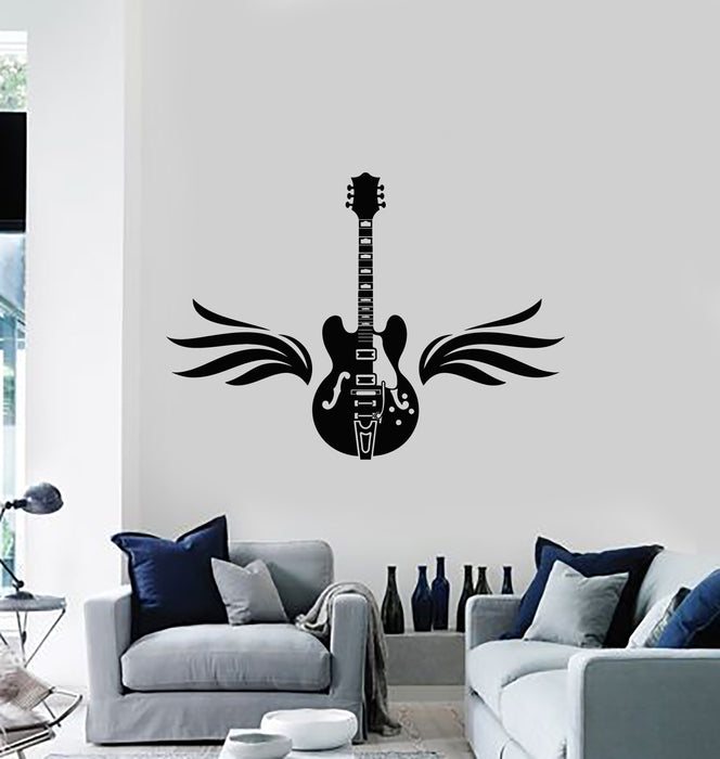 Vinyl Wall Decal Music Guitar Musical Instrument Store Wings Stickers Mural (g4701)