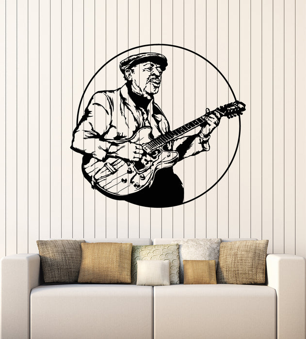 Vinyl Wall Decal Old Man Music Guitarist Musical Instrument Stickers Mural (g6440)