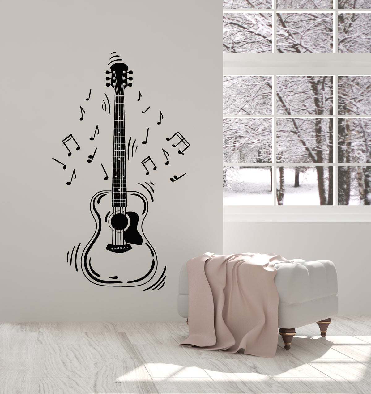 Vinyl Wall Decal Acoustic Guitar With Notes Musical Instrument Sound S ...