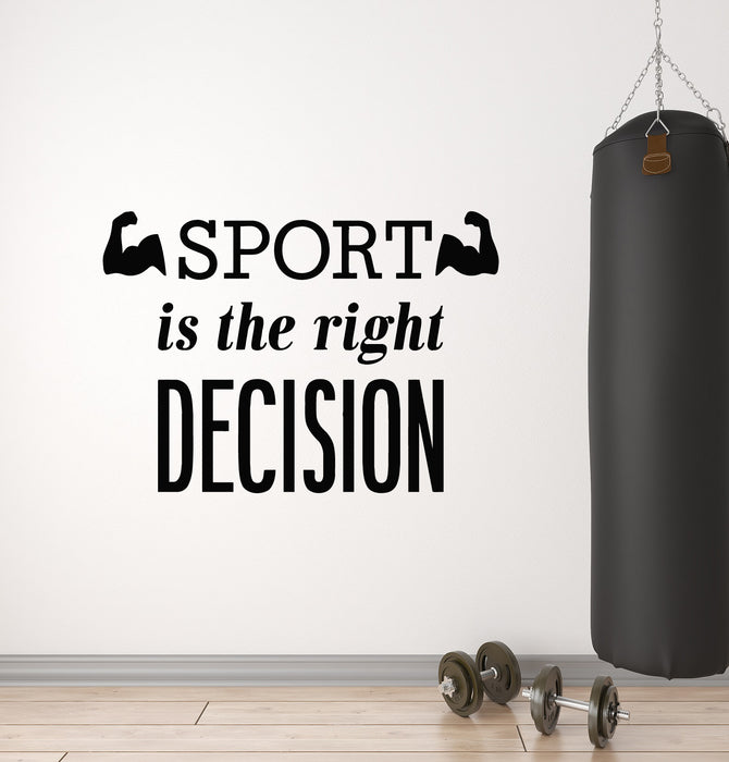 Vinyl Wall Decal Sport Is The Right Decision Quote Gym Fitness Muscled Stickers Mural (g745)