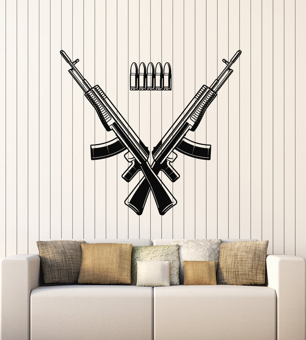 Vinyl Wall Decal Gun Automatic Pistol Weapons War Bullets Stickers Mural (g6665)