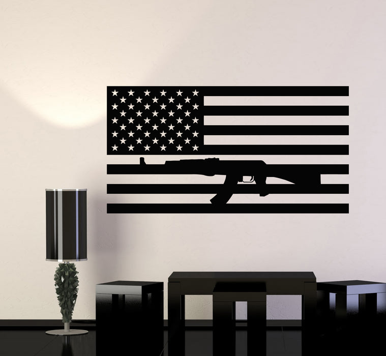Vinyl Wall Decal American Flag With Weapon Gun Patriotic Decor Stickers Mural (g7872)
