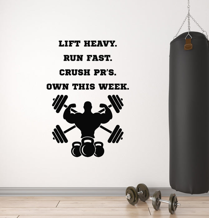 Vinyl Wall Decal Quote Lift Heavy Run Fast Bodybuilding Gym Decor Sport Stickers Mural (g1609)