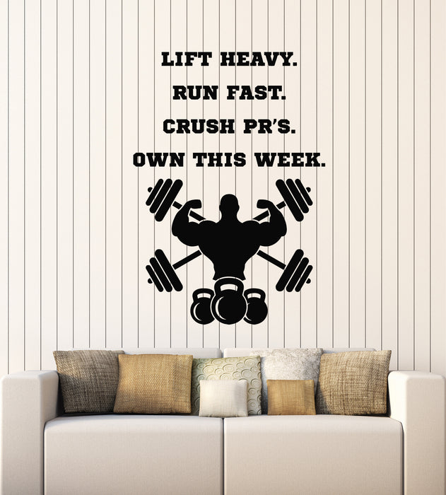 Vinyl Wall Decal Quote Lift Heavy Run Fast Bodybuilding Gym Decor Sport Stickers Mural (g1609)