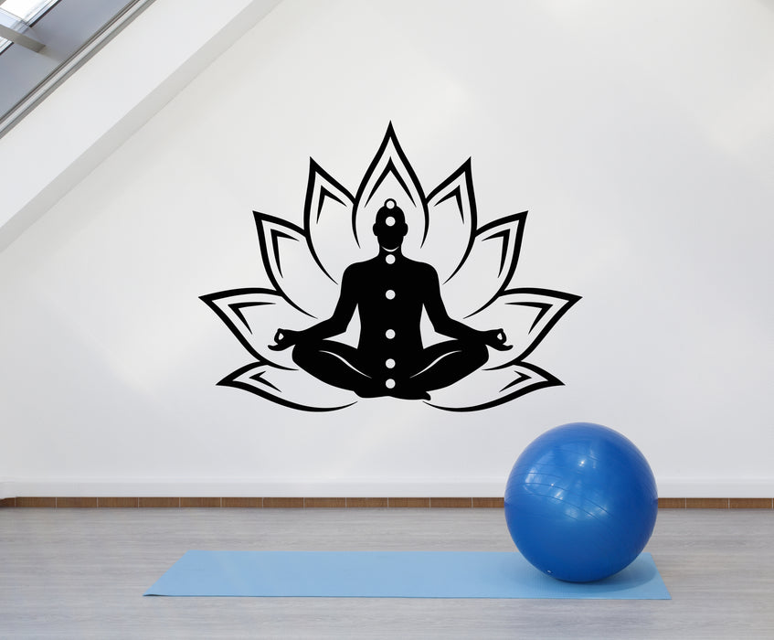Vinyl Wall Decal Gym Yoga Abstract Lotus Meditation Centre Chakras Stickers Mural (g2389)