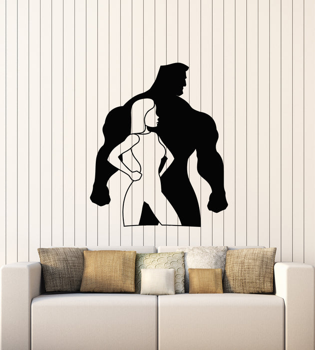 Vinyl Wall Decal Girl Man Fitness Gym Bodybuilding Sports Stickers Mural (g4544)