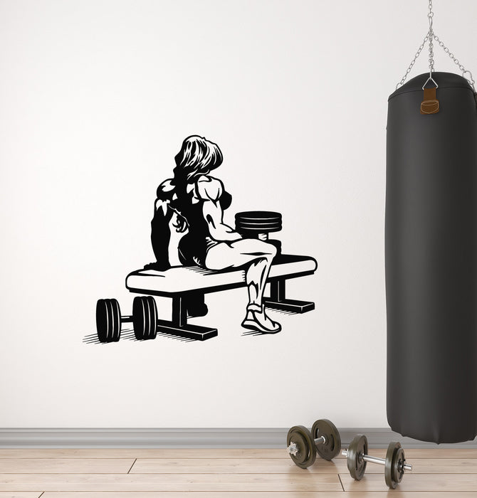 Vinyl Wall Decal Iron Sports Girl Dumbbells Gym Fitness Stickers Mural (g4871)