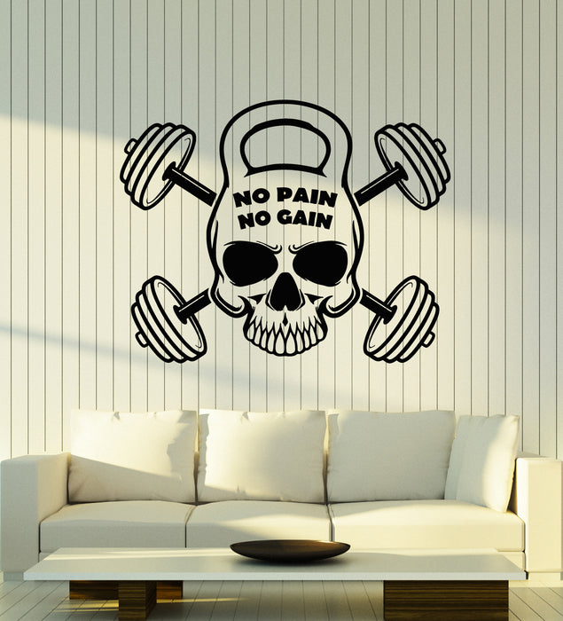 Vinyl Wall Decal Skull Barbell Iron Sports Fitness Gym Stickers Mural (g3085)