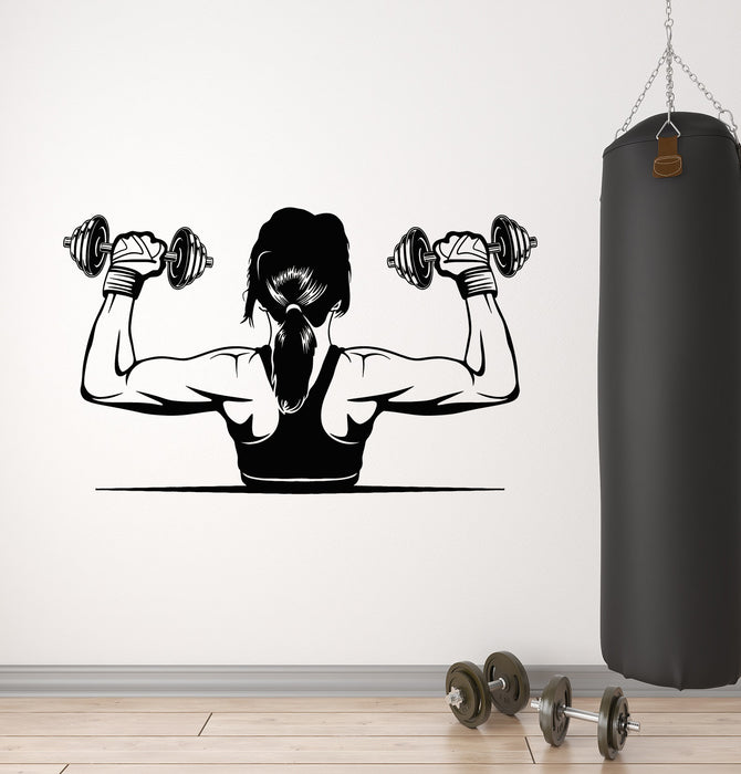 Autocollant mural en vinyle Gym Sport Fille Barbel Motivation Fitness Stickers Mural (g7645)