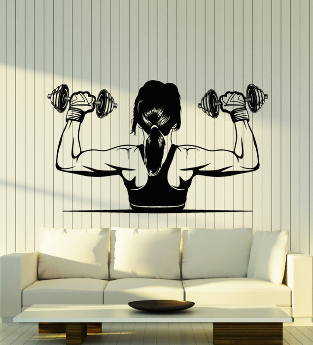 Autocollant mural en vinyle Gym Sport Fille Barbel Motivation Fitness Stickers Mural (g7645)