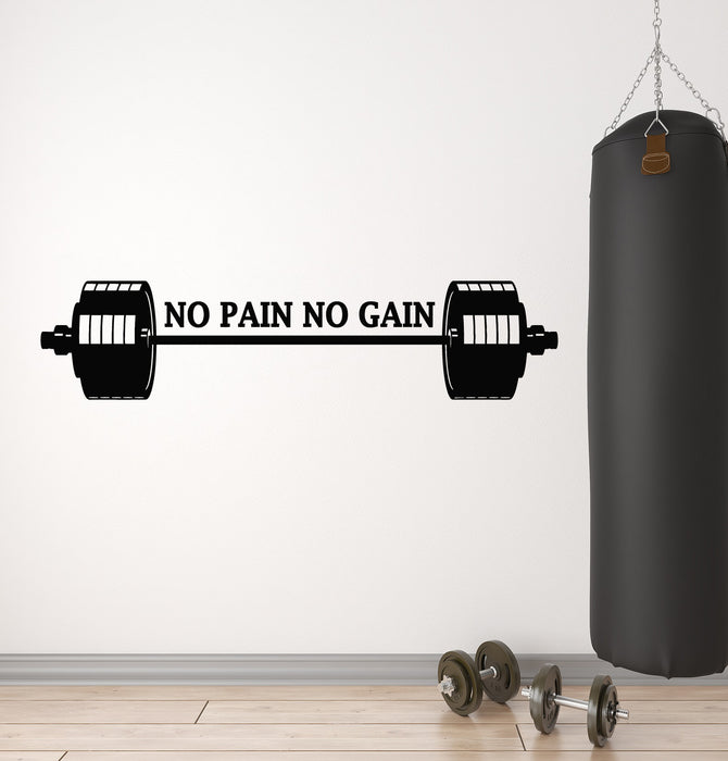 Vinyl Wall Decal Gym Fitness Bodybuilding Quote No Pain No Gain Stickers Mural (g4069)