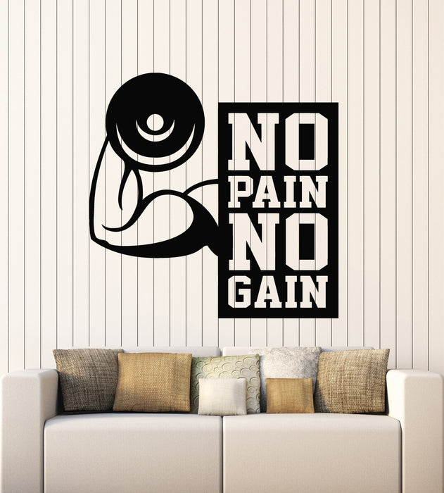 Vinyl Wall Decal No Pain No Gain Fitness Muscled Gym Sport Stickers Mural (g4936)