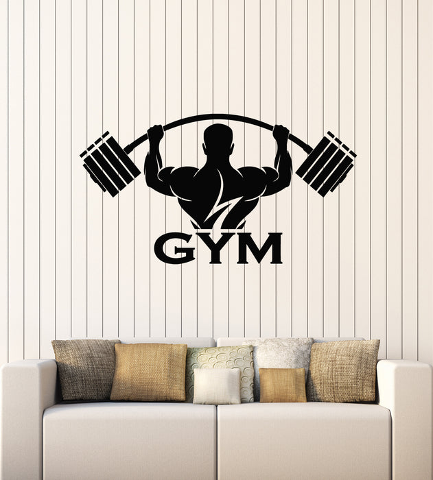 Vinyl Wall Decal Fitness Gym Man Bodybuilding Iron Sports Stickers Mural (g4962)
