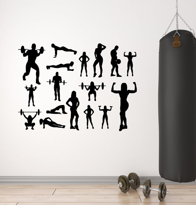 Gym Vinyl Wall Decal Fitness Icons Sport Workout People Stickers Mural (k076)