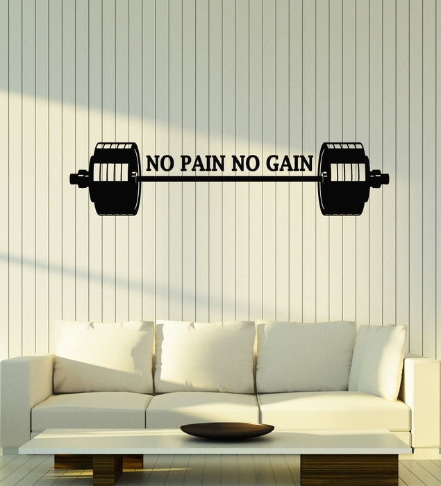 Vinyl Wall Decal Gym Fitness Bodybuilding Quote No Pain No Gain Stickers Mural (g4069)