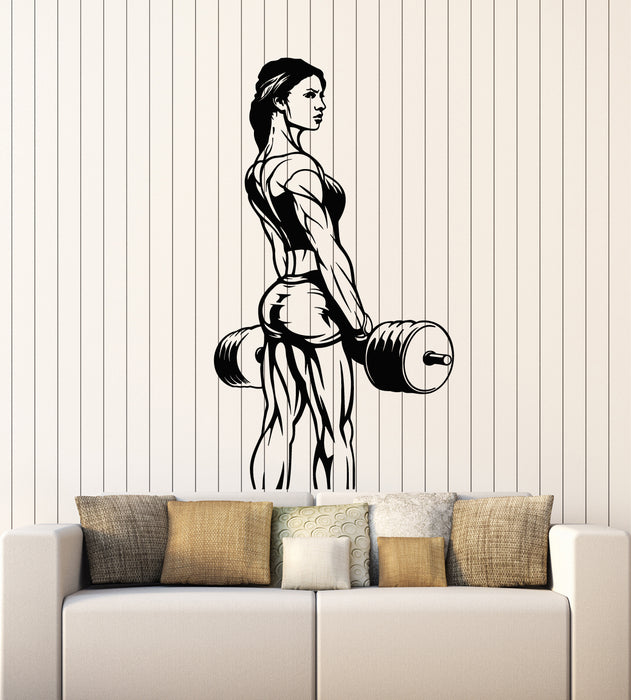 Vinyl Wall Decal Muscle Woman Bodybuilding Gym Fitness Sports Stickers Mural (g4718)