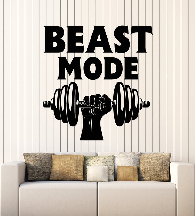 Виниловая наклейка на стену Beast Mode Gym Phrase Fitness Center Sports Stickers Mural (g5511)