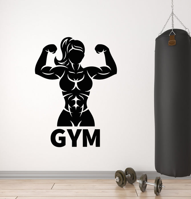 Vinyl Wall Decal Sexy Girl Muscle Sport Gym Fitness Club Bodybuilding Stickers Mural (g6040)
