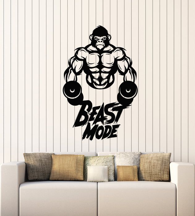 Vinyl Wall Decal Beast Mode Gym Iron Sports Angry Gorilla Stickers Mural (g6075)