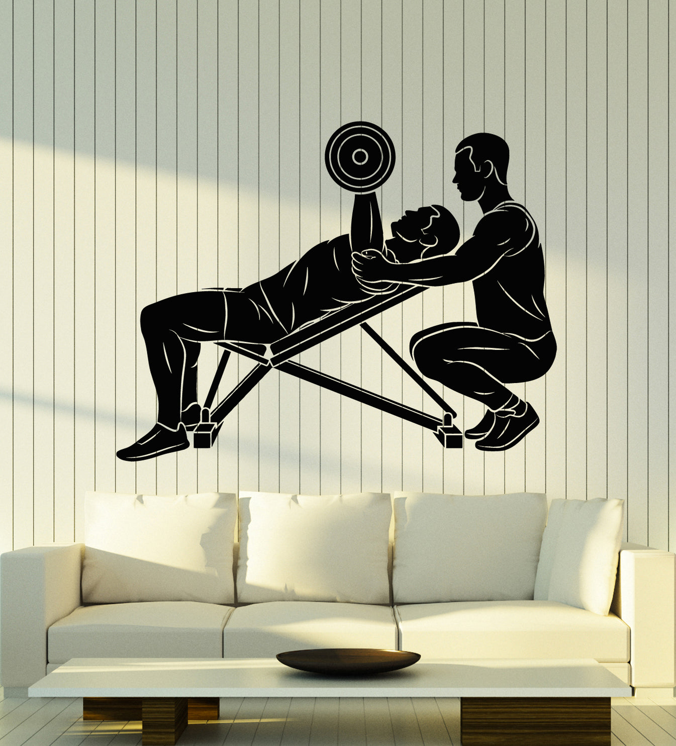 Vinyl Wall Decal Fitness Bench Man Gym Sport Barbell Workout Stickers ...