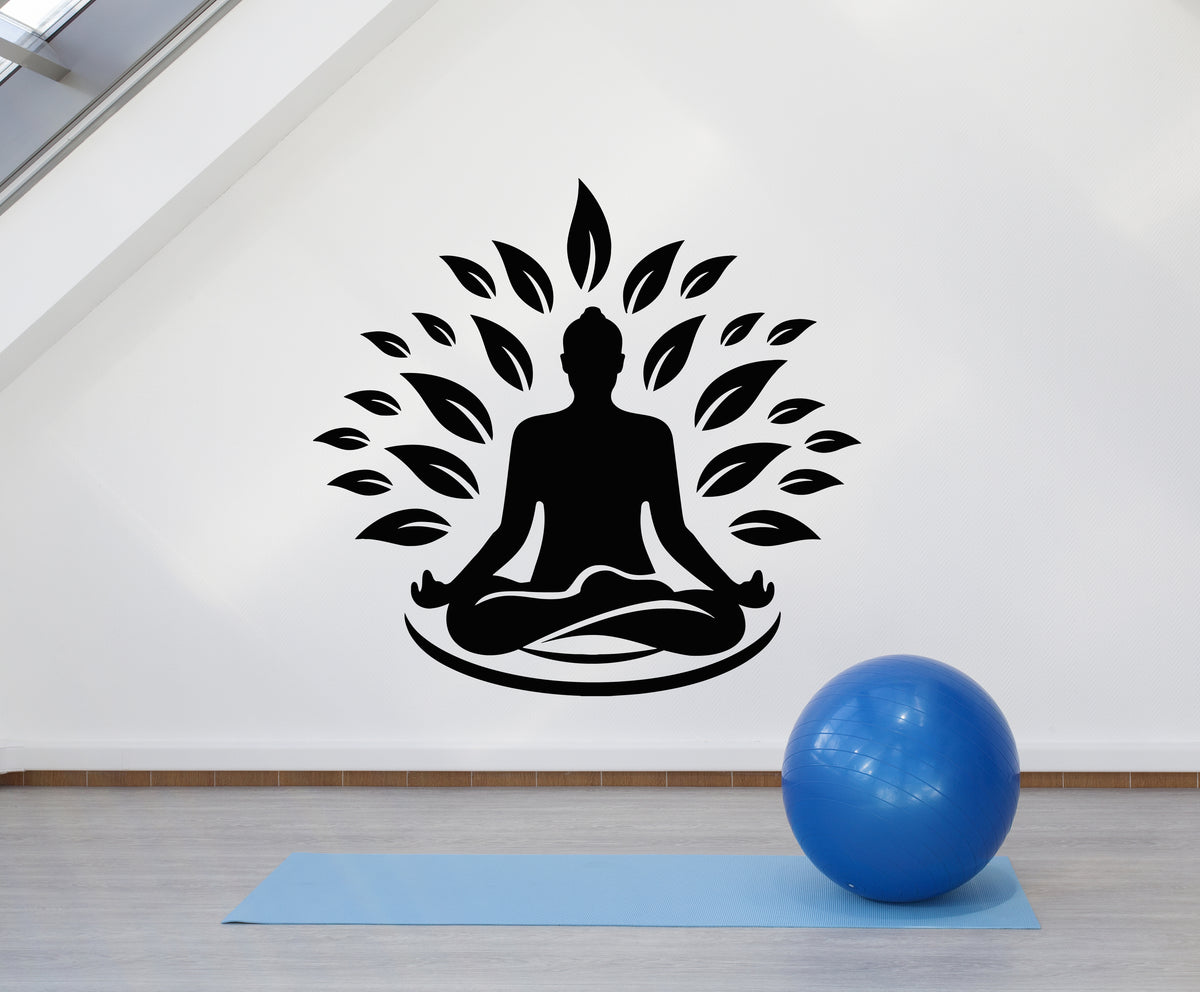 Vinyl Wall Decal Yoga Gym Meditation Room Zen Lotus Pose Stickers Mura ...