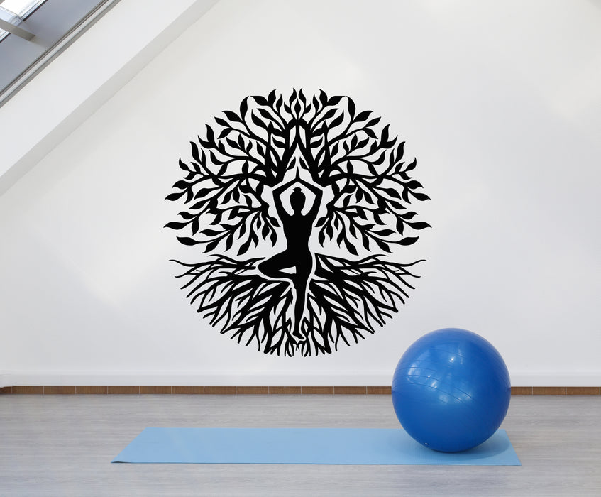 Vinyl Wall Decal Yoga Gym Meditation Room Zen Tree Roots Stickers Mural (g3260)