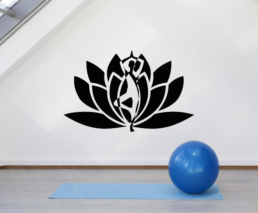 Vinyl Wall Decal Gym Yoga Meditation Room Lotus Flower Stickers Mural (g4163)
