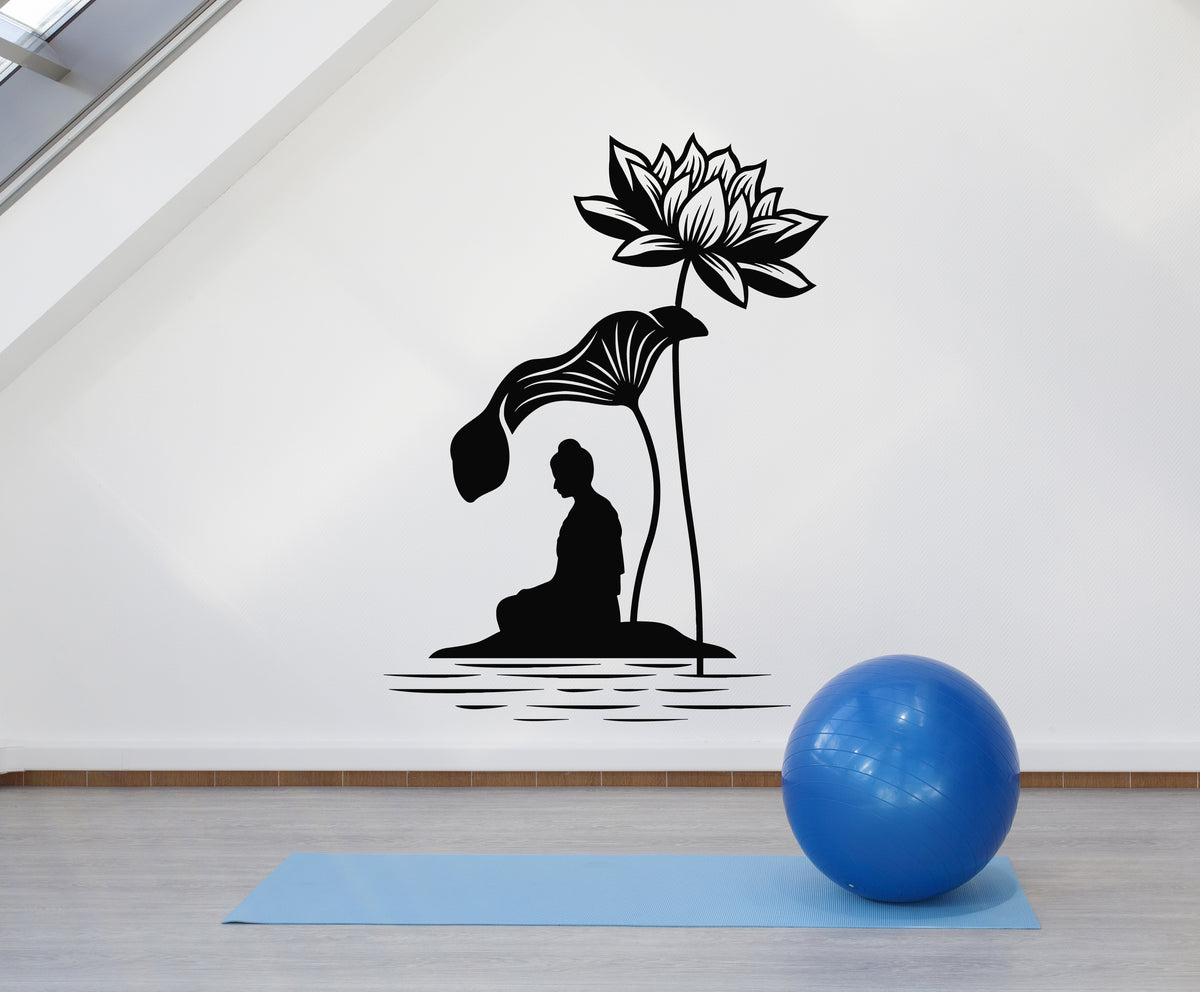 Vinyl Wall Decal Gym Yoga Room Meditation Art Lotus Flowers Stickers M ...