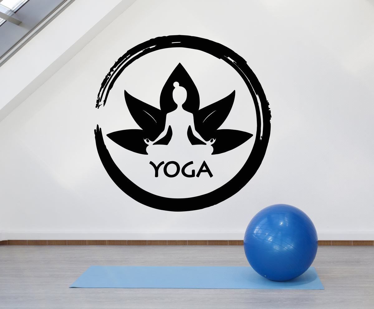 Vinyl Wall Decal Gym Yoga Studio Room Lotus Pose Enso Stickers Mural ...