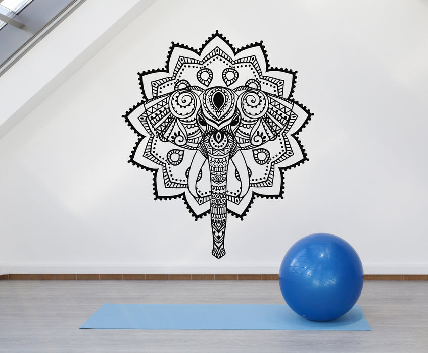 Vinyl Wall Decal Mandala Gym Yoga Meditation Room Elephant Stickers Mural (g5189)