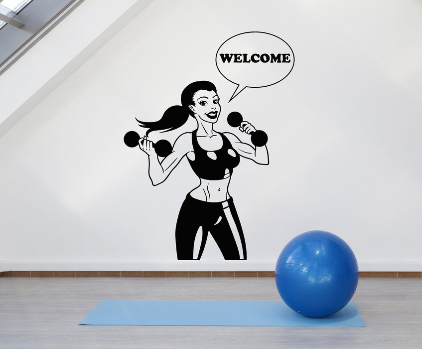 Vinyl Wall Decal Sports Gym Yoga Room Fitness Girl Welcome Stickers Mural (g5743)