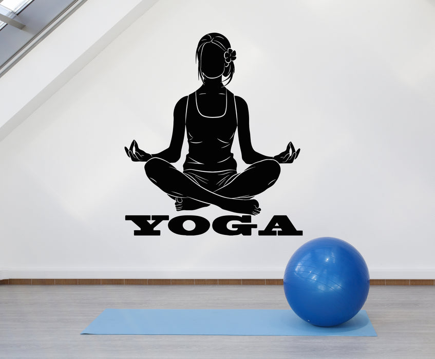 Vinyl Wall Decal Gym Yoga Room Meditation Girl Lotus Pose Zen Stickers Mural (g5822)