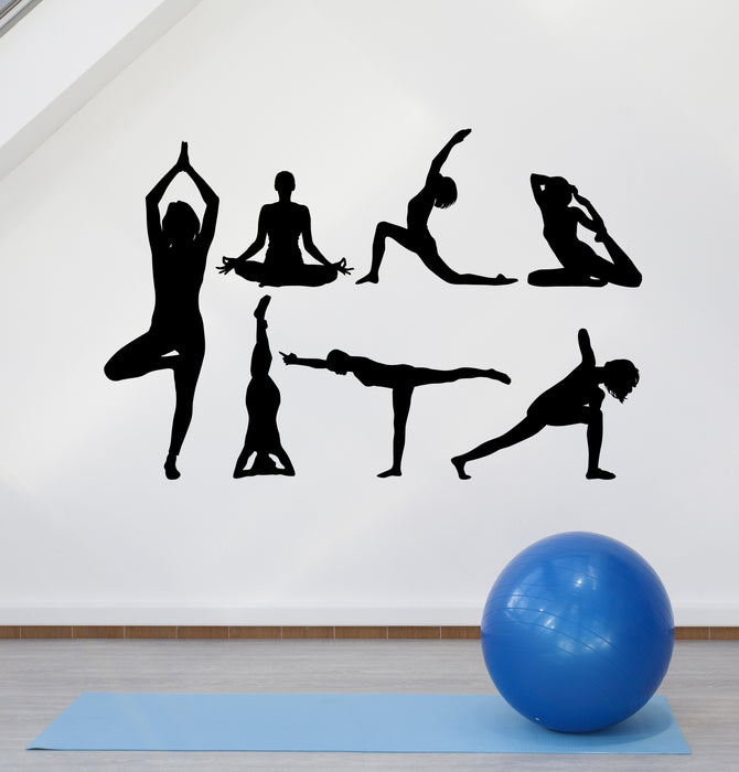 Gym Yoga Room Vinyl Wall Decal Girls Silhouette Meditation Room Studio Stickers Mural (k050)