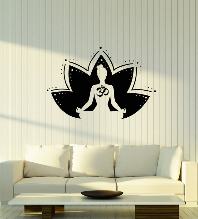 Vinyl Wall Decal Gym Yoga Room Lotus Pose Flower Meditate Stickers Mural (g3413)