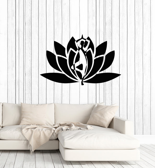 Vinyl Wall Decal Gym Yoga Meditation Room Lotus Flower Stickers Mural (g4163)