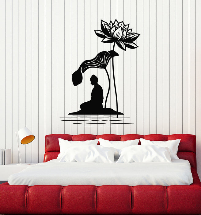 Vinyl Wall Decal Gym Yoga Room Meditation Art Lotus Flowers Stickers Mural (g4787)