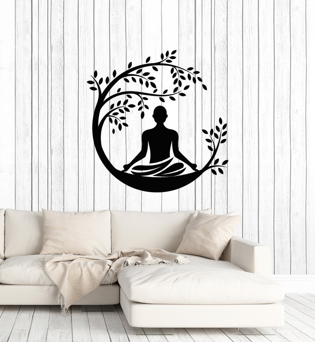 Vinyl Wall Decal Gym Yoga Room Tree Meditation Pose Man Stickers Mural (g4848)