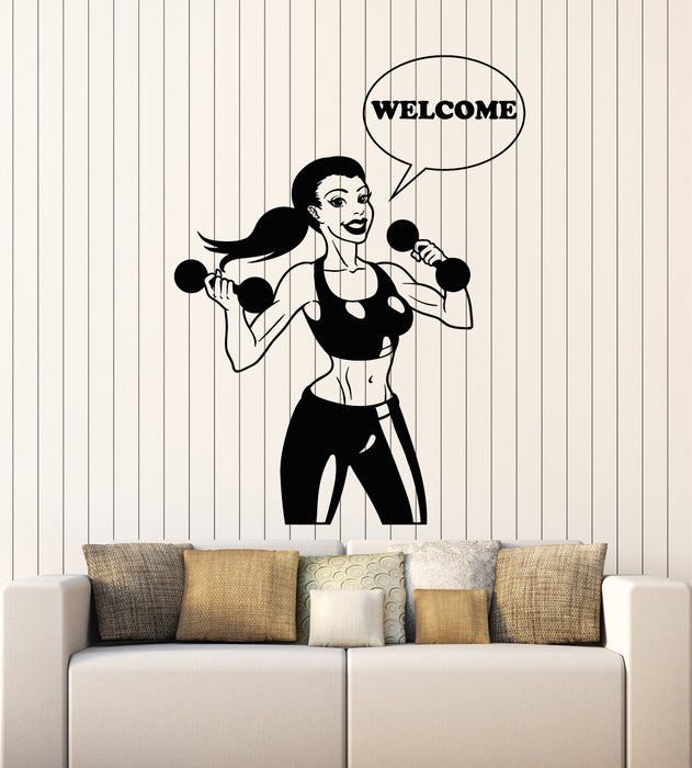 Vinyl Wall Decal Sports Gym Yoga Room Fitness Girl Welcome Stickers Mural (g5743)