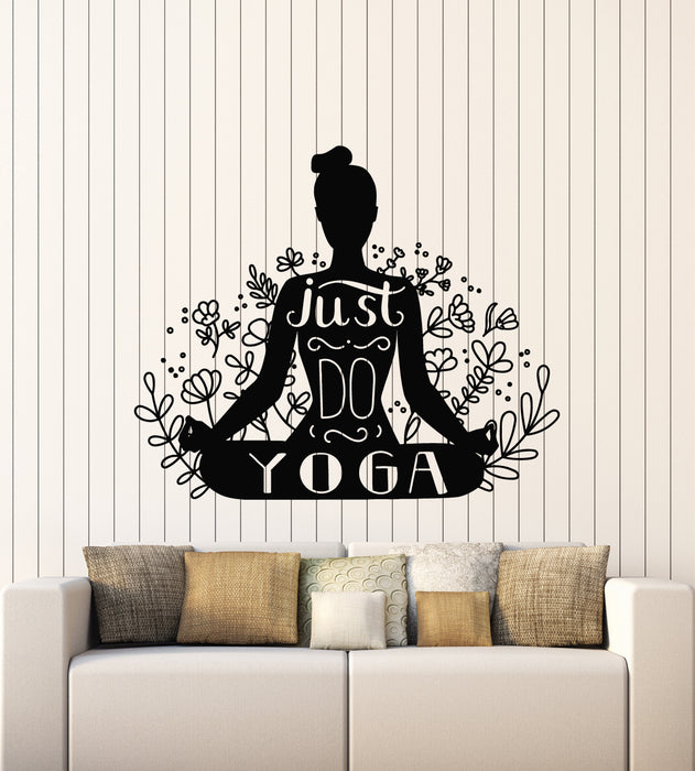 Vinyl Wall Decal Just Yoga Gym Meditation Room Lotus Pose Stickers Mural (g5760)