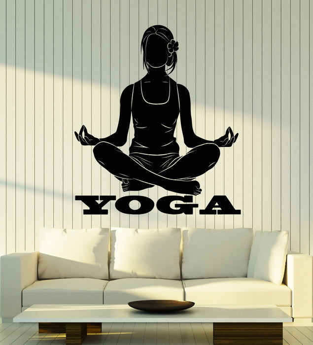 Vinyl Wall Decal Gym Yoga Room Meditation Girl Lotus Pose Zen Stickers Mural (g5822)
