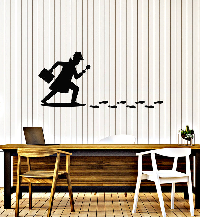 Vinyl Wall Decal Silhouette Detective With Magnifying Glass Kids Room Stickers Mural (g7787)