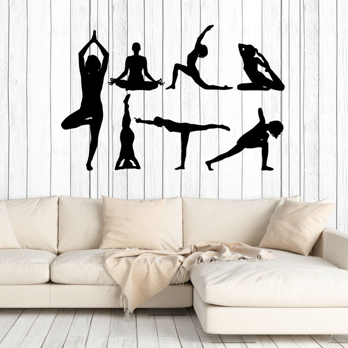 Gym Yoga Room Vinyl Wall Decal Girls Silhouette Meditation Room Studio Stickers Mural (k050)