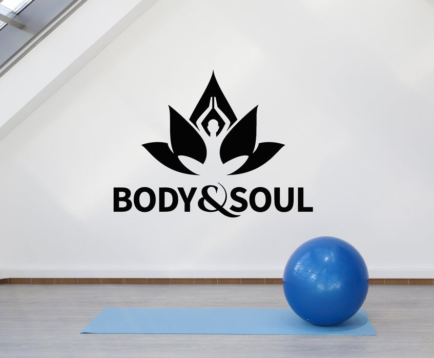 Vinyl Wall Decal Gym Yoga Body Soul Lotus Pose Zen Yoga Center Stickers Mural (g3825)