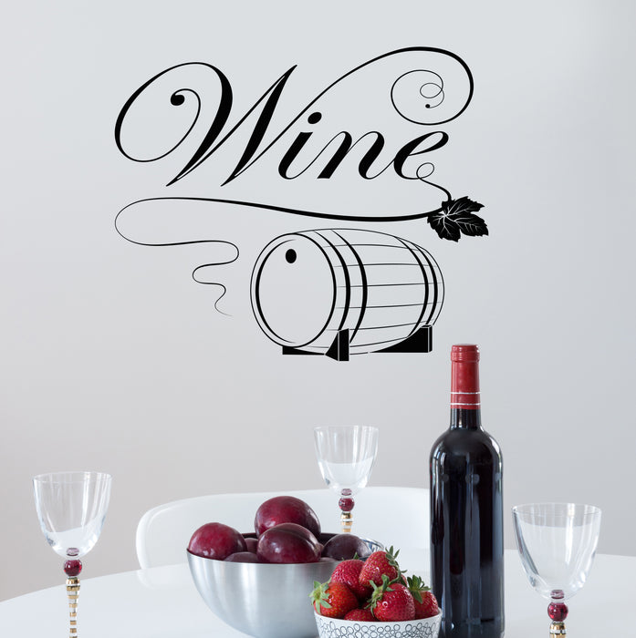 Vinyl Wall Decal Wine Bottle Barrel Drink Alcohol Restaurant Stickers Mural 22.5 in x 17 in gz224